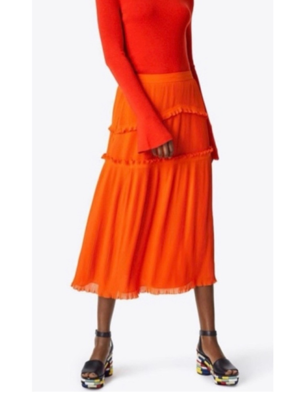 NWOT💝Tory Burch Stella Midi Skirt in Spicy Orange